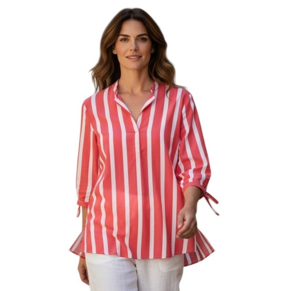 Trina Turk Bees Knees Tie Sleeve Women size Medium Beachy Resortwear Coastal Top